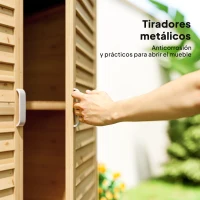 Outsunny Armario para Terraza de Madera con 2 Estantes Interiores 2 puertas de Buena Ventilación y Techo Inclinado para Exterior 87x46,5x96,5 cm Madera Natural(m-7)