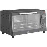 HOMCOM Mini Oven, 9L Countertop Electric Grill, Toaster Oven with Adjustable Temperature, Timer, Dishwasher Safe Baking Tray and Wire Rack, 750W, Grey(m-1)