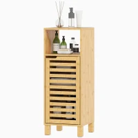 HOMCOM Armoire de salle de bain, étagère ouverte, armoire, bois de bambou, porte à lames, brun clair(m-1)