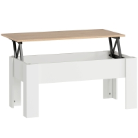 HOMCOM Mesa de Centro com Bancada Elevatória Compartimento Aberto e Oculto 100x50x45-58,5 cm Branco e Madeira