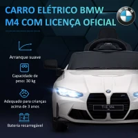 AIYAPLAY Carro Elétrico para Crianças BMW M4 12V com Controlo Remoto Faróis Buzina Música e Velocidade 3-5 km/h 108x69,5x51 cm Branco(m-4)