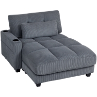 HOMCOM Canapé-lit avec coussin, mousse, convertible en lit, porte-gobelet, gris