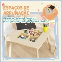 AIYAPLAY Conjunto de Mesa e 2 Cadeiras com Encosto em Forma de Ursinho e Compartimentos Ocultos Madeira e Branco(m-6)