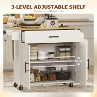 HOMCOM Isla de cocina, carrito de cocina con ruedas, con encimera abatible, cajón, repisa, 120 x 68 x 85 cm, Blanco(m-4)