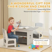 AIYAPLAY Tisch- und 2-Stühle-Set für Kinder mit 6 herausnehmbaren Schubladen, für Mädchen und Jungen 3–8 Jahre, grau(m-4)