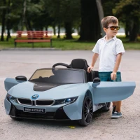 HOMCOM Coche Eléctrico BMW I8 COUPE con Licencia para Niños de +3 Años Batería 6V Control Remoto y Manual con Música MP3 Bocina y Faros 115x72,5x46 cm Azul(m-2)