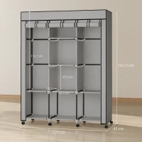 HOMCOM Fabric wardrobe, storage solution, 8 shelves, 2 clothes rails, gray(m-3)