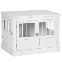 PawHut Gaiola para Cães com Mesa Auxiliar Casa para Animais de Estimação Moderna com 3 Portas e Fecho Magnético para Cães Pequenos 78x53x59,3 cm Branco(m-10)