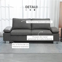 HOMCOM Canapea moderna dubla de lux cu 2 locuri, canapea tapitata cu brate reglabile pentru camera de zi, birou, gri(m-6)
