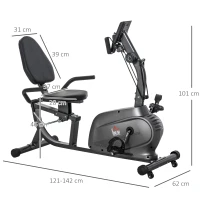 HOMCOM Bicicleta Estática com Encosto 8 Níveis de Resistência Bicicleta Banco Ajustável e Ecrã LCD 121-142x62x101 cm Preto(m-3)