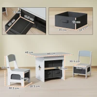 AIYAPLAY Kids table and 2 chairs set with 6 removable drawers, for boys & girls 3-8 years, gray(m-3)