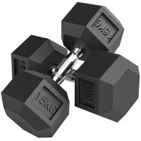 HOMCOM Conjunto de 2 Halteres Hexagonais de 15 kg (30 kg Total) com Pega Metálica Anti-Deslizante Preto e Prateado(m-10)
