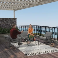 Outsunny Salon de jardin 4 pièces 4 personnes avec canapé 2 places, 2 fauteuils et 1 table basse gris(m-8)
