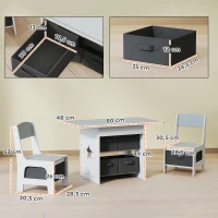 AIYAPLAY Tisch- und 2-Stühle-Set für Kinder mit 6 herausnehmbaren Schubladen, für Mädchen und Jungen 3–8 Jahre, grau(m-3)