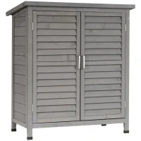 Outsunny Armario para Terraza de Madera con 2 Estantes Interiores 2 puertas y Techo Inclinado para Exterior Terreza 87x46,5x96,5 cm Gris(m-1)