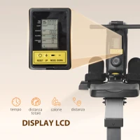 HOMCOM Vogatore Magnetico Pieghevole per Allenamento a Casa, Volano Regolabile su 8 Livelli e Monitor LCD, 185x58x57cm, Nero(m-7)