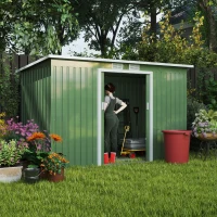 Outsunny Abri de Jardin 3,6 m² Remise à Outils avec kit de fondation en Acier galvanisé avec Portes coulissantes Vert clair(m-9)
