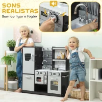 AIYAPLAY Cozinha de Madeira com Som Cozinha de Brincar Infantil com Acessórios em Aço Inoxidável Frigorífico Micro-Ondas, Lava-Loiça 81x27x79,7 cm Castanho Escuro(m-4)