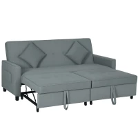HOMCOM Sofá cama, sofá de 3 plazas ajustable con función cama, sofá cama con cama extraíble, cojines, Gris(m-7)