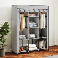 HOMCOM Armoire en tissu, solution de rangement, 8 étagères, 2 tringles, gris(m-2)
