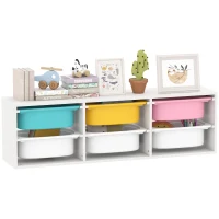 AIYAPLAY Aufbewahrungsregal für Kinder, 2-stufig, Aufbewahrungsregal für Spielzeug mit 6 herausnehmbaren Boxen, 97x21x29cm, weiß(m-7)