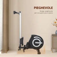 HOMCOM Vogatore Magnetico Pieghevole per Allenamento a Casa, Volano Regolabile su 8 Livelli e Monitor LCD, 185x58x57cm, Nero(m-9)