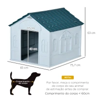 PawHut Casa para Cães 65x75,7x63 cm Casa para Cães com Janelas e Teto com Telhas de Imitação para Cães Médios Azul e Branco(m-3)