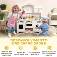AIYAPLAY Cozinha de Madeira com Som Cozinha de Brincar com Acessórios em Aço Inoxidável Máquina de Lavar Micro-Ondas, Lava-Loiça 79,5x24x94 cm Branco(m-8)