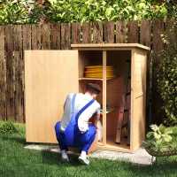 Outsunny Armoire abri de Jardin Remise pour Outils Bois de Sapin pré-huilé Toit bitumé incliné - Grande Porte verrouillable loquet - 2 étagères - dim. 75L x 56l x 115H cm(m-8)