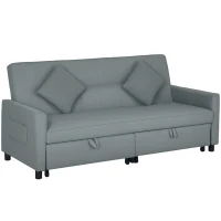 HOMCOM Sofá cama, sofá de 3 plazas ajustable con función cama, sofá cama con cama extraíble, cojines, Gris(m-6)