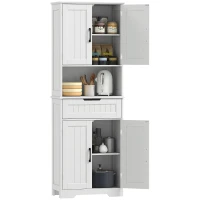 HOMCOM Credenza Cucina con 2 Armadietti e Cassetto, Piano Centrale Aperto e Ripiani Regolabili, Bianco(m-11)