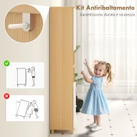 HOMCOM Colonna Bagno con 2 Armadietti e Ripiani Aperti, Mensole Interne Regolabili, 30x30x166 cm, Bianco e Legno(m-6)