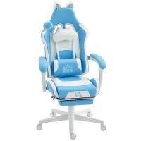 HOMCOM Chaise Gaming Reclinable avec Repose-pieds et Coussins, en Cuir Synthétique et Mousse, 65x62x116-124 cm, Blanc et Rose(m-1)