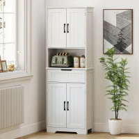 HOMCOM Credenza Cucina con 2 Armadietti e Cassetto, Piano Centrale Aperto e Ripiani Regolabili, Bianco(m-9)