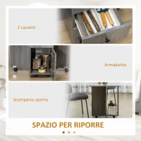 HOMCOM Tavolo Pieghevole con 2 Cassetti e Armadietto, 6 Rotelle e Freni, 120x60x76.5 cm, Grigio Legno e Roccia(m-6)