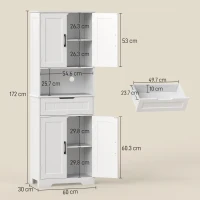 HOMCOM Credenza Cucina con 2 Armadietti e Cassetto, Piano Centrale Aperto e Ripiani Regolabili, Bianco(m-3)