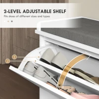 HOMCOM 10-Shoe Storage Bench, with Padded Top Seat - White/Grey(m-5)