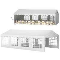 Outsunny 8m x 4m Garden Gazebo Marquee Wedding Shelter Level 4 Wind Protection, White(m-1)