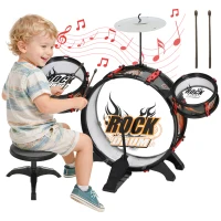 AIYAPLAY Set de Batterie Jouet pour Enfants avec Tabouret, Jeu Musical pour Enfants 3-6 Ans, Noir(m-6)