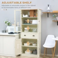 HOMCOM Freestanding Kitchen Cupboard, 5-tier Storage Cabinet with Adjustable Shelves and Drawer for Living Room, Dining Room, Cream White(m-6)