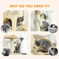 PawHut 180 cm Cat Scratching Tree with Platforms, Bed, 2 Caves, Hammock, Ladder, Sisal Posts, Beige(m-4)