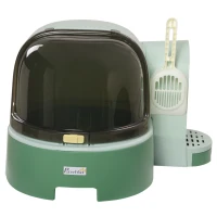 PawHut 2 in 1 Cat Litter Box, with Drawer Pans, Scoop, Openable Cover - Green(m-11)