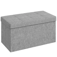 HOMCOM Baú de Arrumação 84L Puff de Arrumação Dobrável Estofado em Linho Sintético com Tampa 76x38x38 cm Cinzento Claro(m-1)