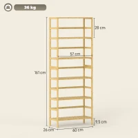 HOMCOM 6-tier bamboo shelf, adjustable shelves, freestanding storage shelf, natural wood(m-3)