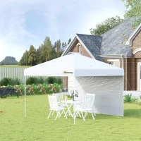 Outsunny 3x3(M) Pop Up Gazebo with 1 Side and Roller Bag, Height Adjustable Party Tent Event Shelter for Garden, Patio, White(m-2)