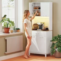 HOMCOM Moderne Anrichte mit LED, Steckdosen und USB, 2 Schränke und Schublade, 71x40x180 cm, Weiß(m-4)