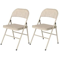 HOMCOM 2er-Set Klappstühle, gepolstert mit Kunstleinen, Rückenlehne und Stahlgestell für Wohnzimmer 45x46x78 cm Beige(m-6)