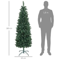 HOMCOM Árbol de Navidad Tipo Lápiz 183 cm con Base Plegable y 479 Ramas para Dormitorio Oficina Verde(m-3)