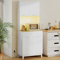 HOMCOM Moderne Anrichte mit LED, Steckdosen und USB, 2 Schränke und Schublade, 71x40x180 cm, Weiß(m-5)