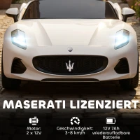 AIYAPLAY Maserati elektrische kinderauto voor kinderen, 2-zits, 12V batterij, afstandsbediening, LED-lichten, muziekfunctie, Wit(m-4)